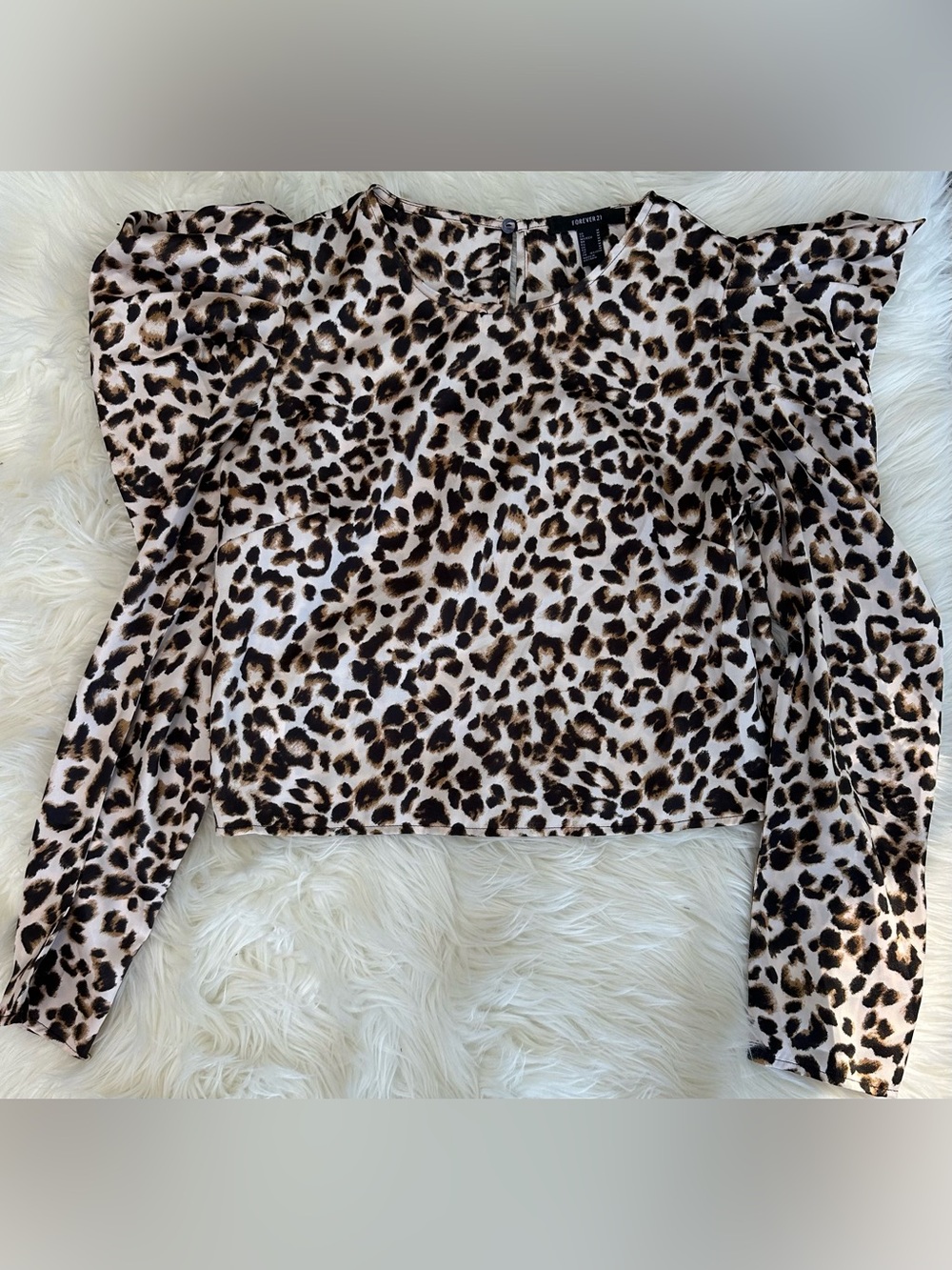 Forever 21 Leopard Print Long Sleeve Blouse - Brown, Black, Cream